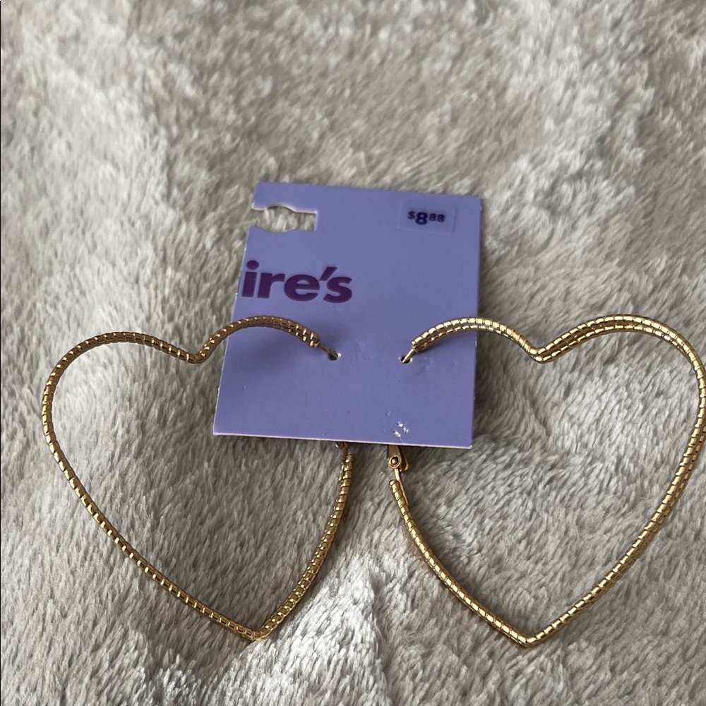 Gold Heart Hoop Earrings NWT